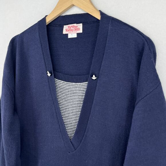 FALL RIVER KNITTING MILLS Dress L Sweater Shift Midi Sailor Cotton Blue USA VTG - Picture 4 of 15